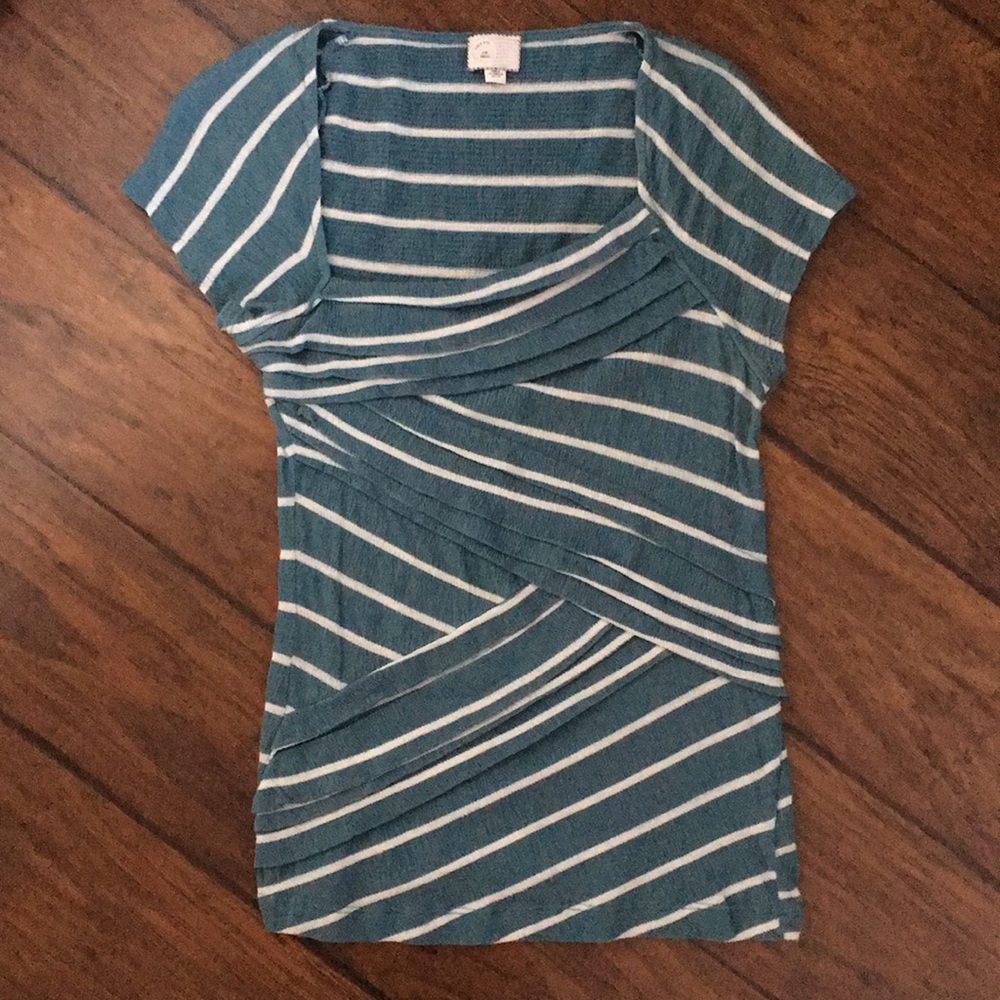 Teal Stripe Asymmetrical Square Neck Postmark Anthropologie Tee